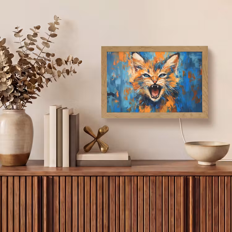 Kat - Kleurrijk - Oranje - Blauw Light Box met kabel (Tafellamp) klein -sfeer2
