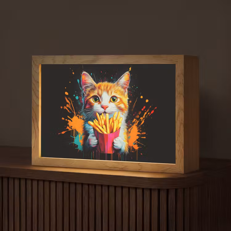 Kat - Eten - Patat - Graffiti - Abstract Light Box met kabel (Tafellamp) klein -z3d_website