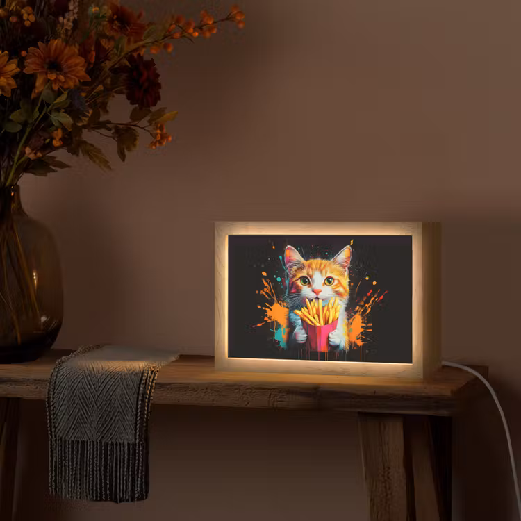 Kat - Eten - Patat - Graffiti - Abstract Light Box met kabel (Tafellamp) klein -sfeer4