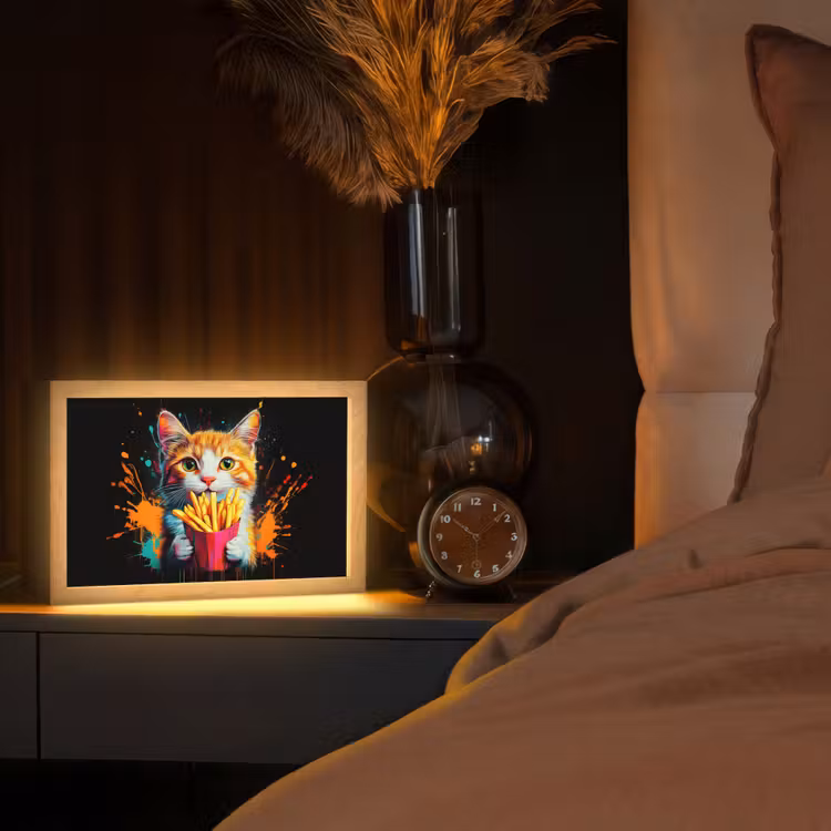 Kat - Eten - Patat - Graffiti - Abstract Light Box met kabel (Tafellamp) klein -sfeer1