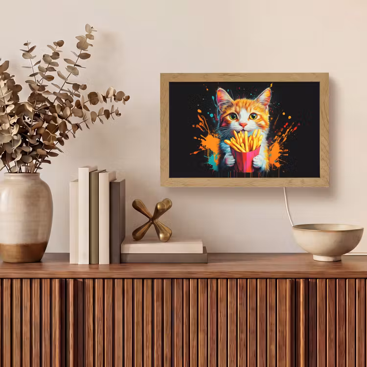Kat - Eten - Patat - Graffiti - Abstract Light Box met kabel (Tafellamp) klein -sfeer2