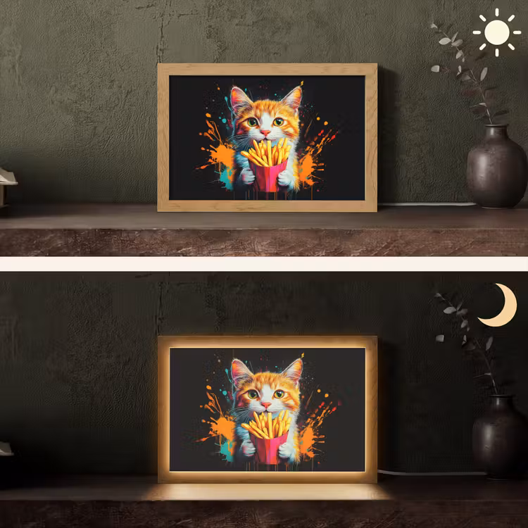Kat - Eten - Patat - Graffiti - Abstract Light Box met kabel (Tafellamp) klein -sfeer3