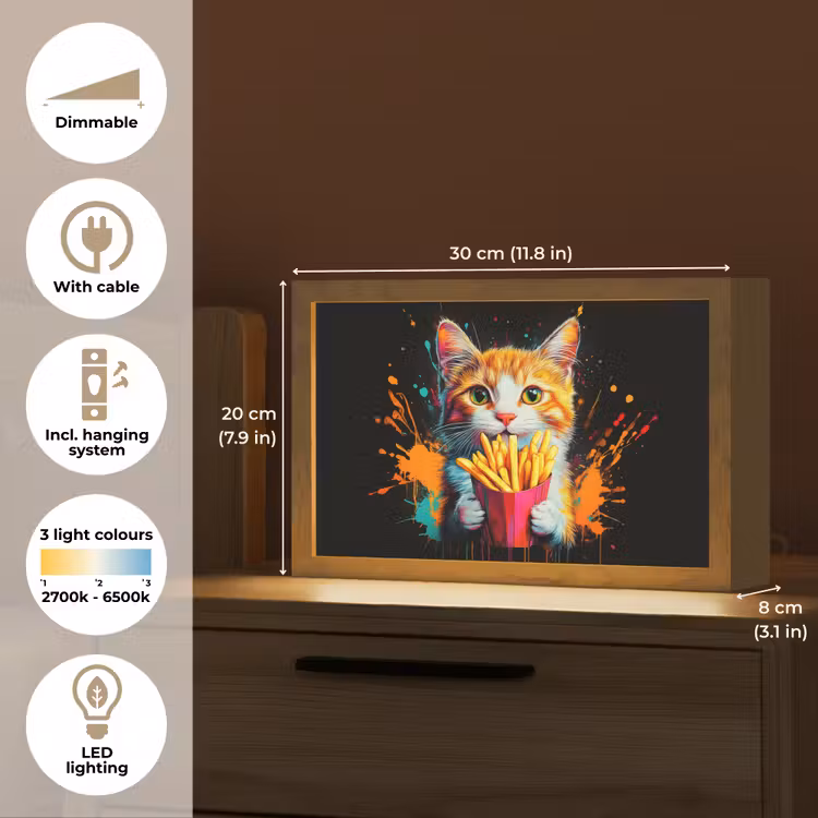 Kat - Eten - Patat - Graffiti - Abstract Light Box met kabel (Tafellamp) klein -USP_EN