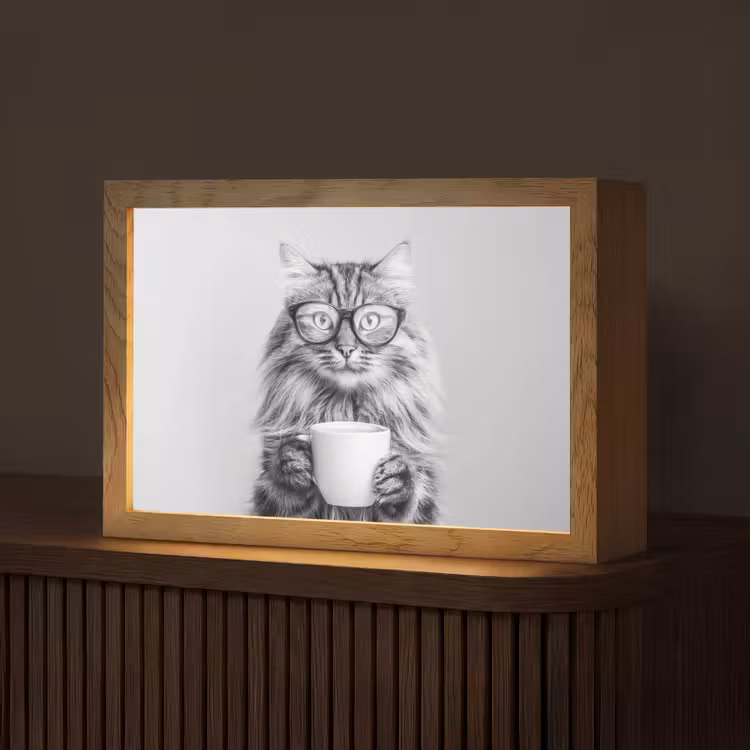 Kat - Bril - Mok - Pluizig Light Box met kabel (Tafellamp) klein -z3d_website
