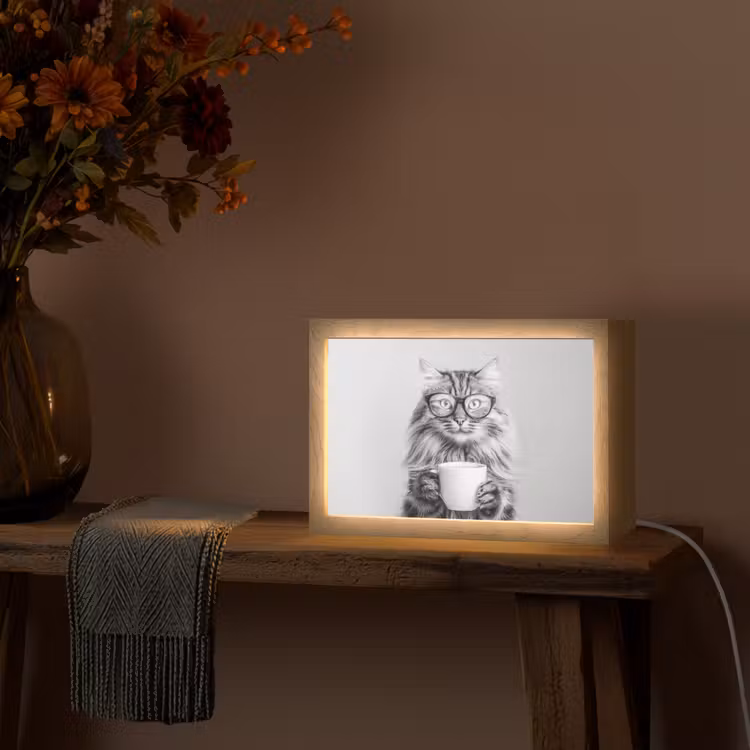 Kat - Bril - Mok - Pluizig Light Box met kabel (Tafellamp) klein -sfeer4