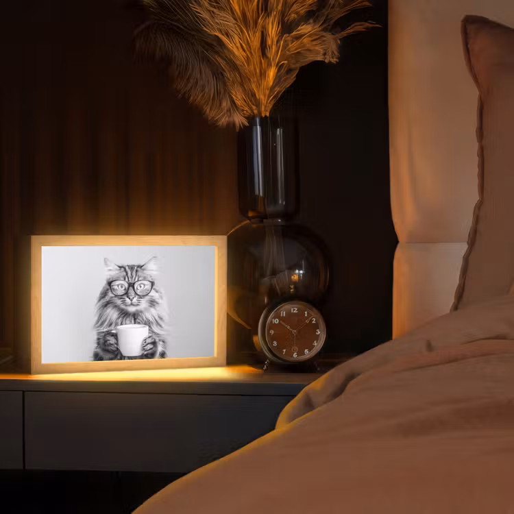 Kat - Bril - Mok - Pluizig Light Box met kabel (Tafellamp) klein -sfeer1