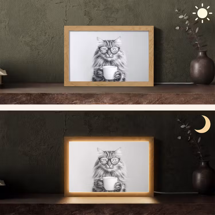 Kat - Bril - Mok - Pluizig Light Box met kabel (Tafellamp) klein -sfeer3