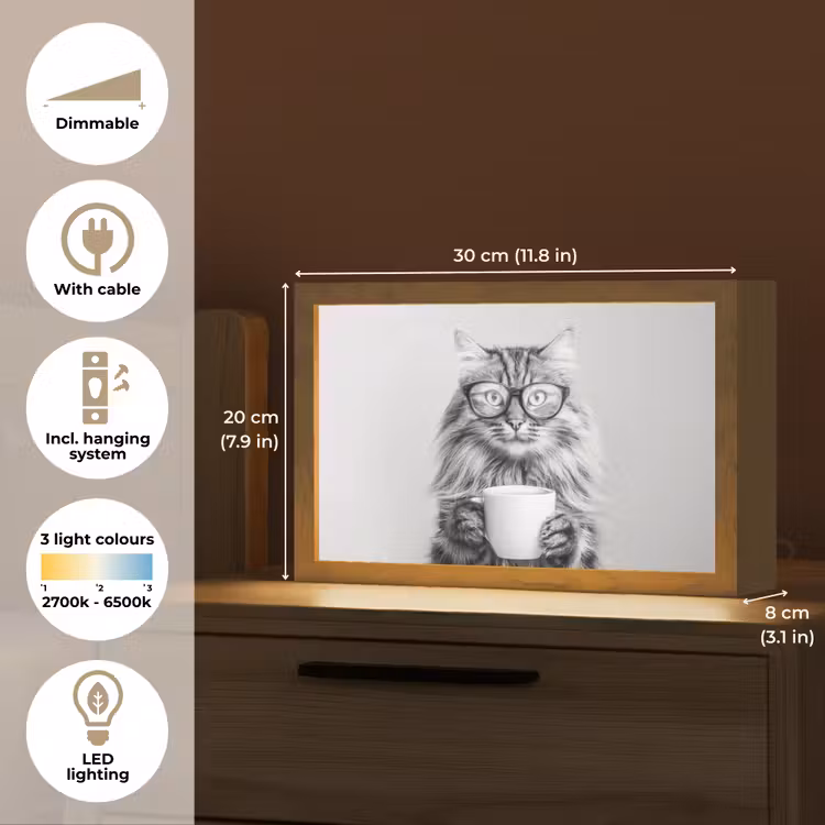 Kat - Bril - Mok - Pluizig Light Box met kabel (Tafellamp) klein -USP_EN