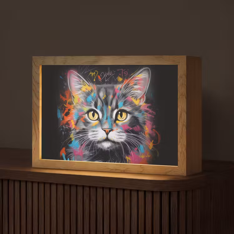 Kat - Graffiti - Dieren - Kleuren - Grijs Light Box met kabel (Tafellamp) klein -z3d_website