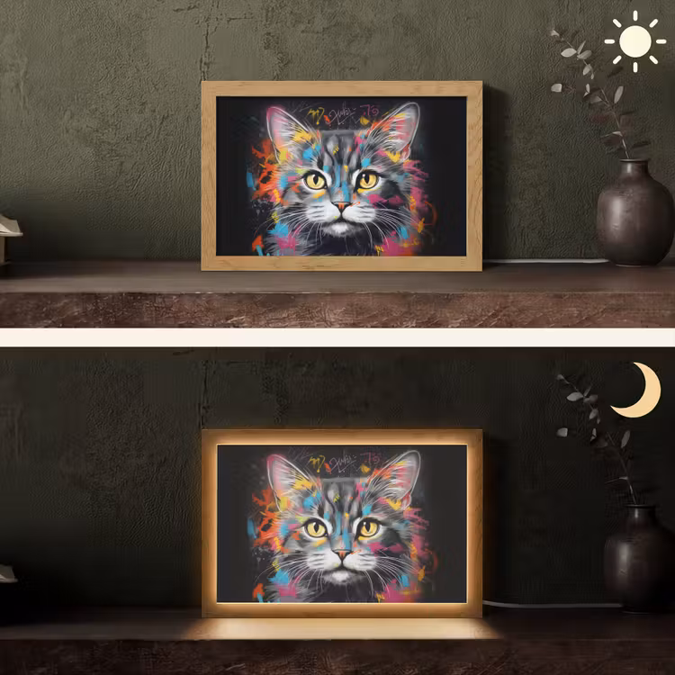 Kat - Graffiti - Dieren - Kleuren - Grijs Light Box met kabel (Tafellamp) klein -sfeer3