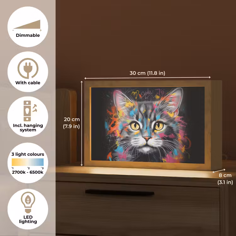 Kat - Graffiti - Dieren - Kleuren - Grijs Light Box met kabel (Tafellamp) klein -USP_EN