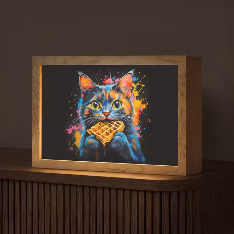 Kat - Graffiti - Kleurrijk - Wafel - Eten Light Box met kabel (Tafellamp) klein -z3d_website