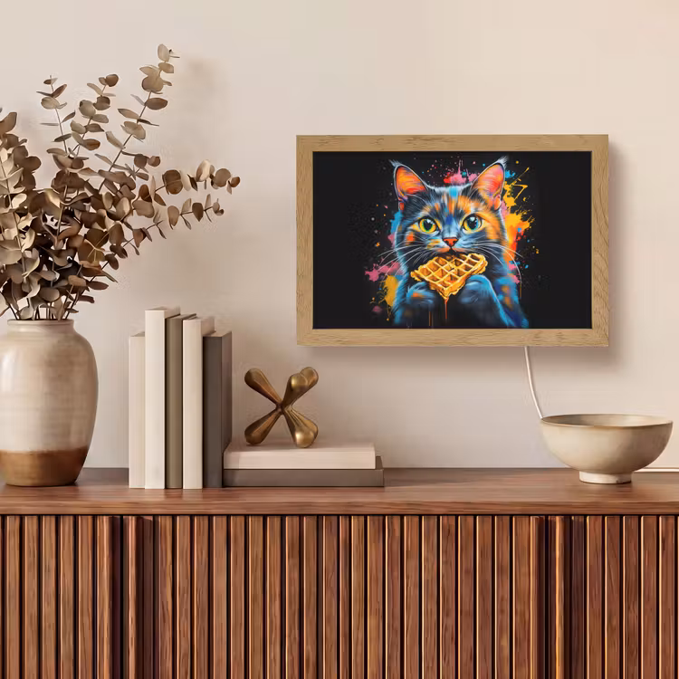 Kat - Graffiti - Kleurrijk - Wafel - Eten Light Box met kabel (Tafellamp) klein -sfeer2