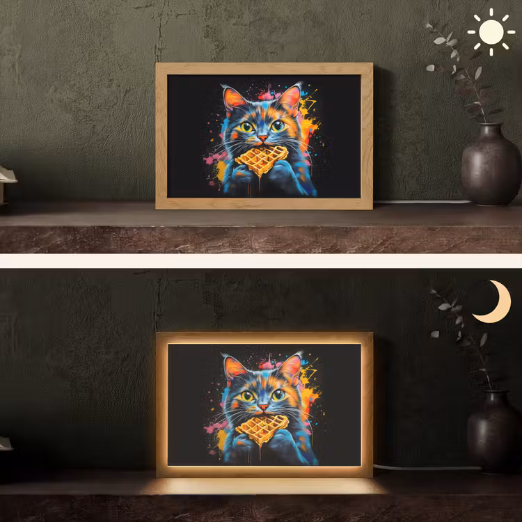 Kat - Graffiti - Kleurrijk - Wafel - Eten Light Box met kabel (Tafellamp) klein -sfeer3