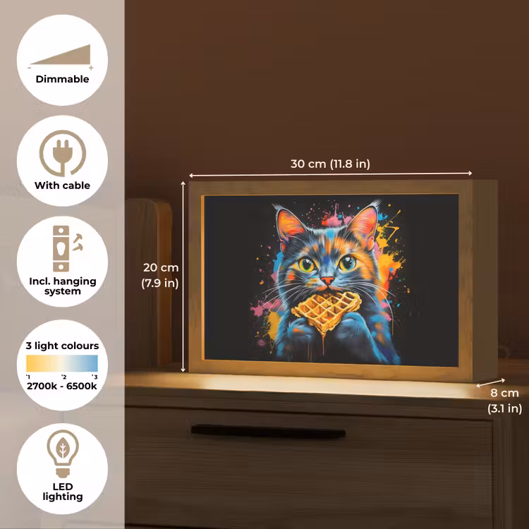 Kat - Graffiti - Kleurrijk - Wafel - Eten Light Box met kabel (Tafellamp) klein -USP_EN