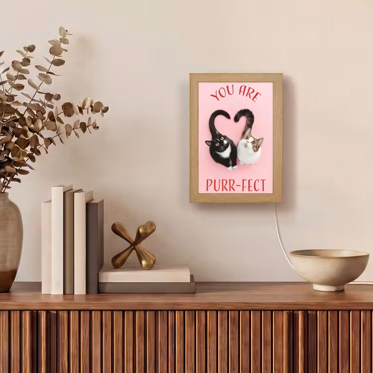Kat - Hart - Tekst - Valentijn Light Box met kabel (Tafellamp) klein -sfeer2