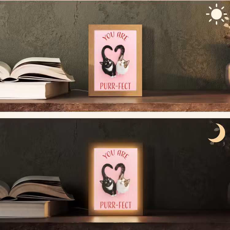 Kat - Hart - Tekst - Valentijn Light Box met kabel (Tafellamp) klein -sfeer3