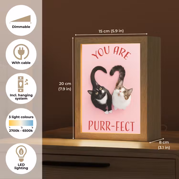 Kat - Hart - Tekst - Valentijn Light Box met kabel (Tafellamp) klein -USP_EN