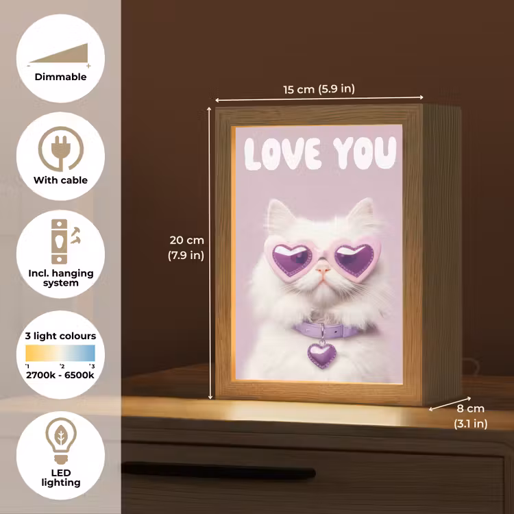 Kat - Love - Paars - Valentijn Light Box met kabel (Tafellamp) klein -USP_EN