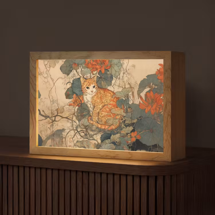 Kat - Sierlijk - Bloemen Light Box met kabel (Tafellamp) klein -z3d_website
