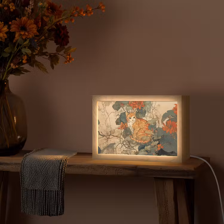 Kat - Sierlijk - Bloemen Light Box met kabel (Tafellamp) klein -sfeer4