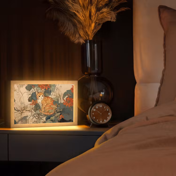 Kat - Sierlijk - Bloemen Light Box met kabel (Tafellamp) klein -sfeer1