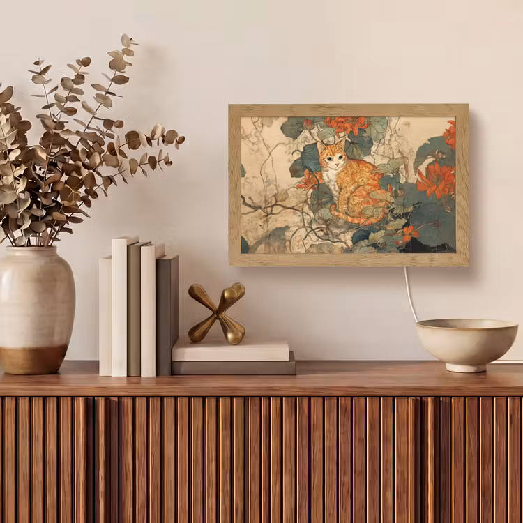 Kat - Sierlijk - Bloemen Light Box met kabel (Tafellamp) klein -sfeer2