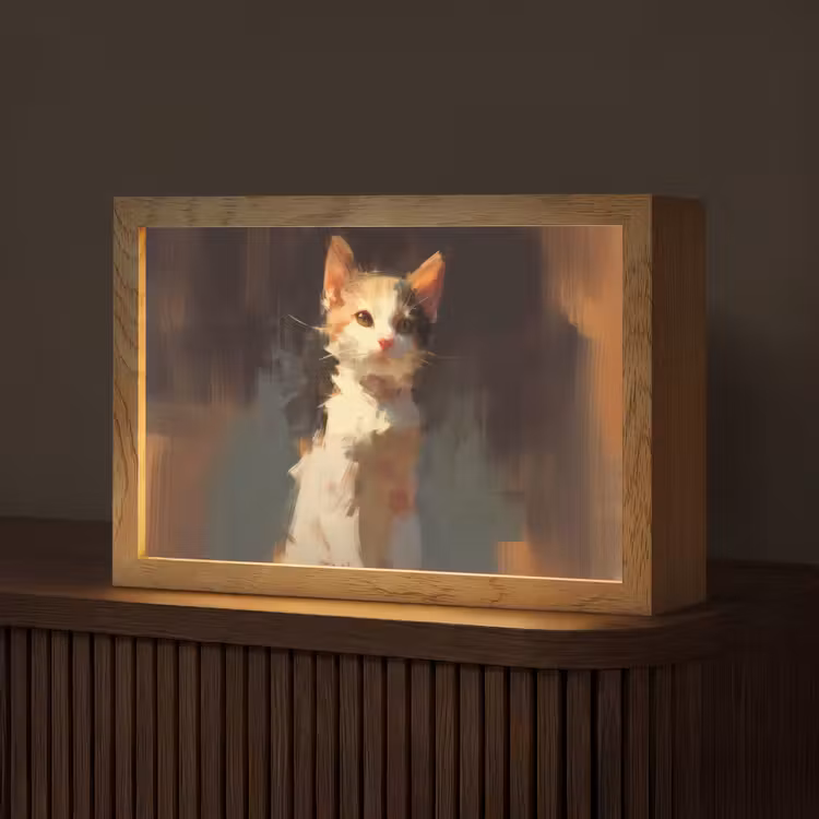 Kat - Geschilderd - Artistiek - Wit Light Box met kabel (Tafellamp) klein -z3d_website