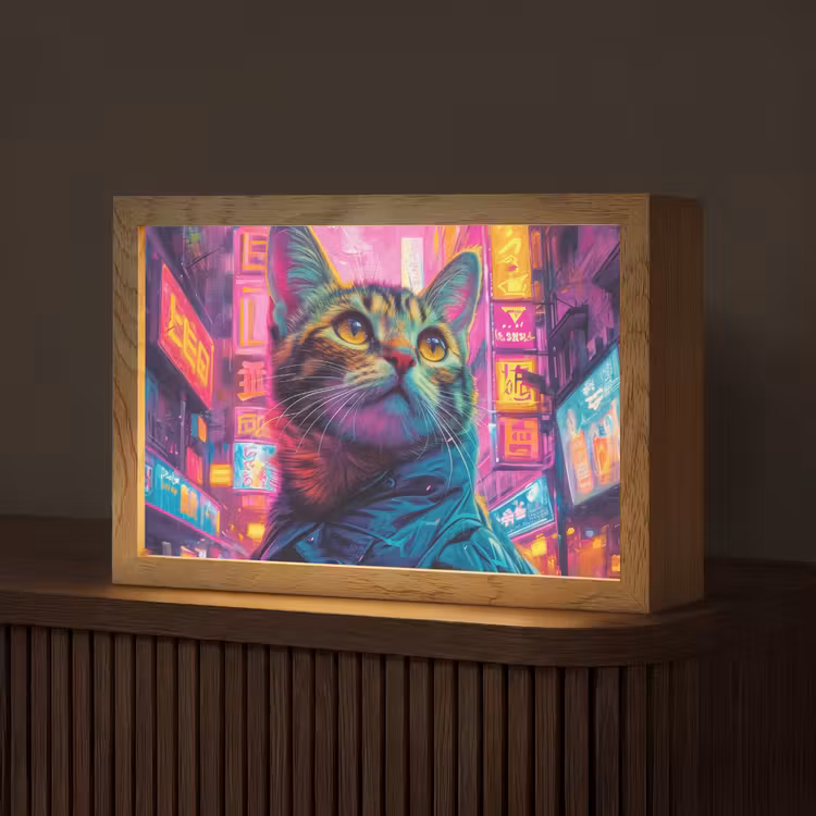 Kat - Pop art - China - Neon - Stad Light Box met kabel (Tafellamp) klein -z3d_website