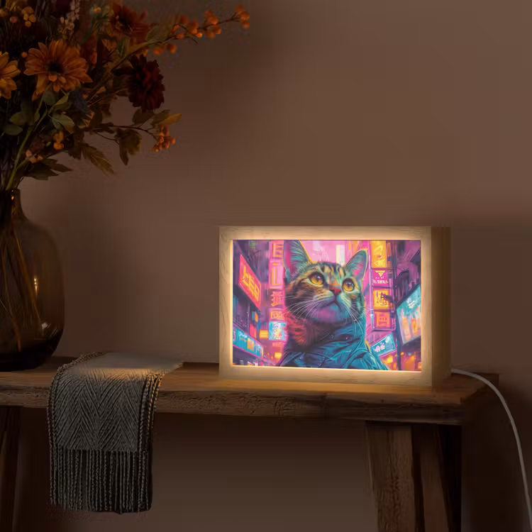Kat - Pop art - China - Neon - Stad Light Box met kabel (Tafellamp) klein -sfeer4