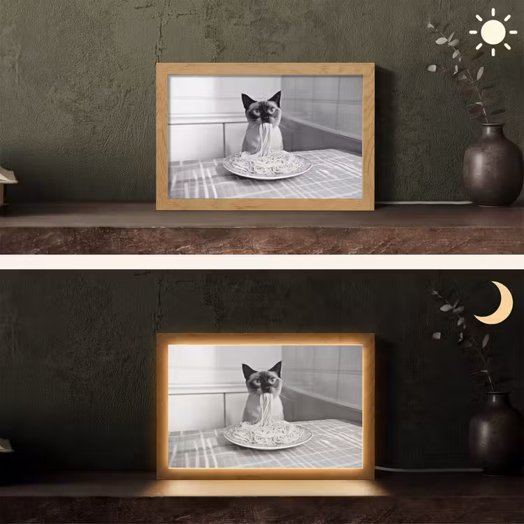 Kat - Siamees - Zwart Wit - Schattig - Dieren Light Box met kabel (Tafellamp) klein -sfeer3