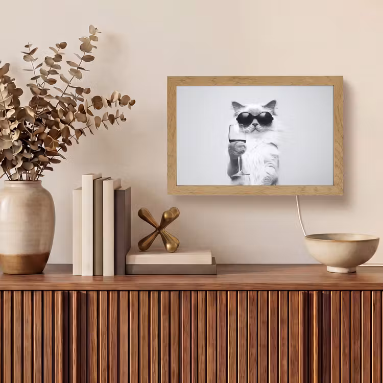 Kat - Zonnebril - Wijnglas - Langharig Light Box met kabel (Tafellamp) klein -sfeer2