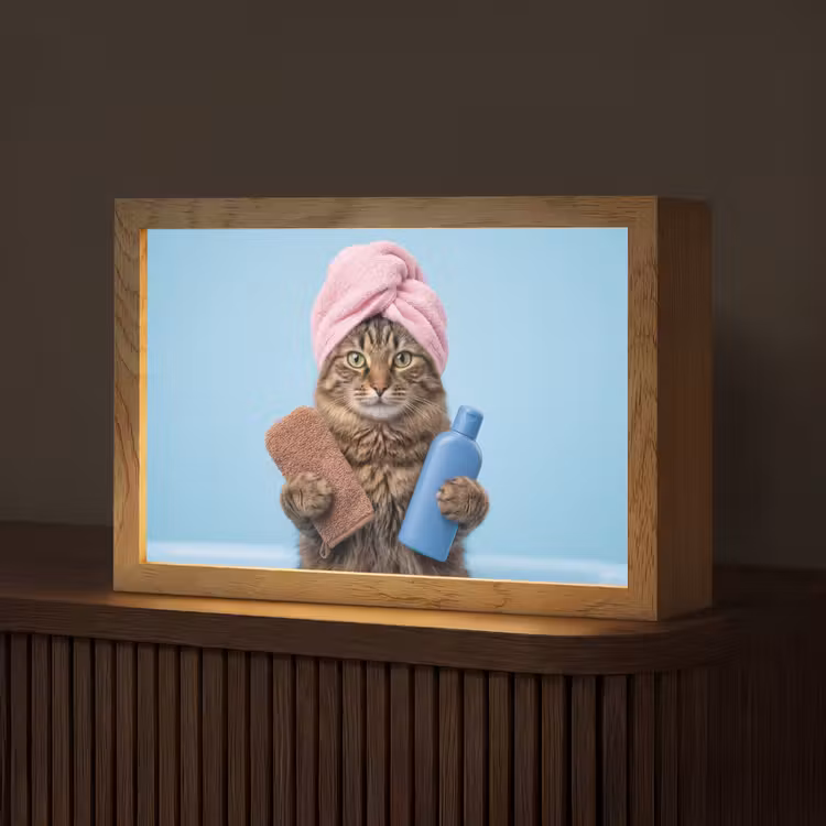 Kat - Handdoek - Washand - Zeep Light Box met kabel (Tafellamp) klein -z3d_website