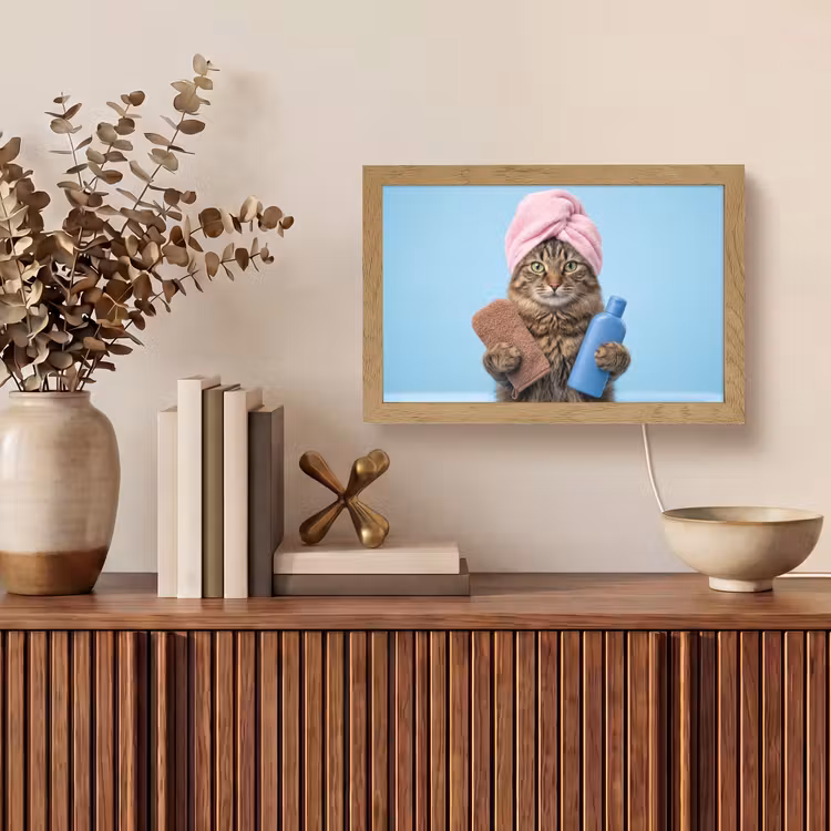 Kat - Handdoek - Washand - Zeep Light Box met kabel (Tafellamp) klein -sfeer2