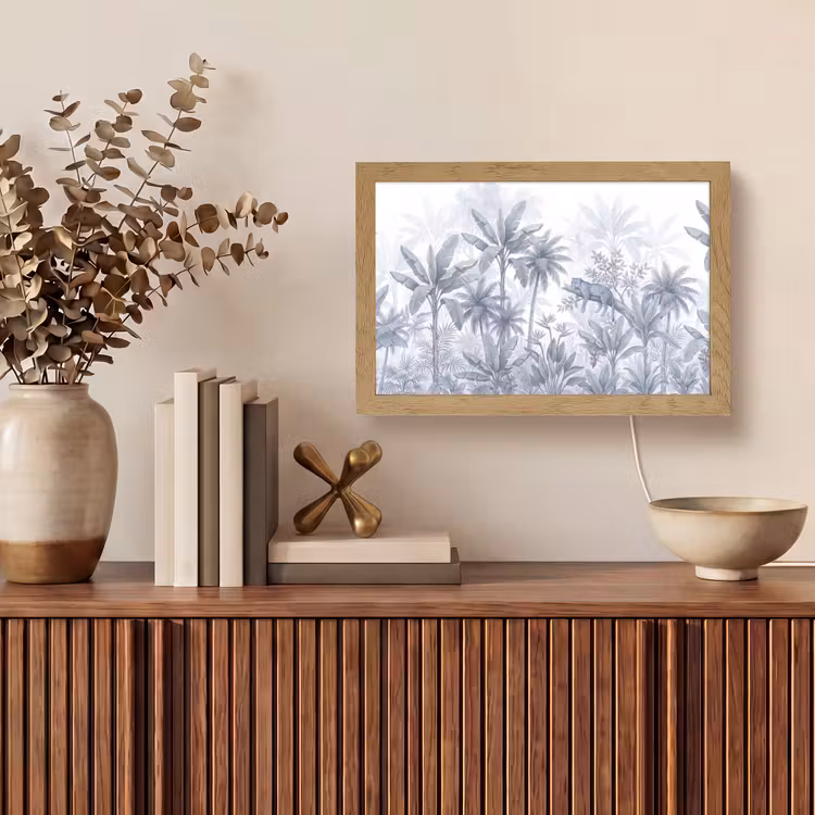 Kat - Tropisch bos - Modern - Grijs Light Box met kabel (Tafellamp) klein -sfeer2