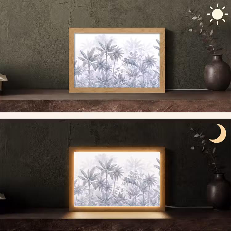 Kat - Tropisch bos - Modern - Grijs Light Box met kabel (Tafellamp) klein -sfeer3