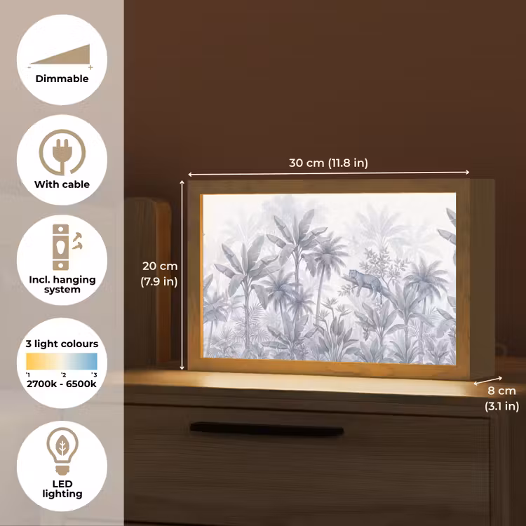 Kat - Tropisch bos - Modern - Grijs Light Box met kabel (Tafellamp) klein -USP_EN