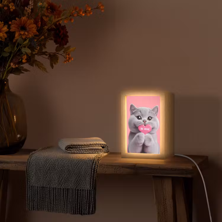 Kat - Valentijn - Roze - Liefde Light Box met kabel (Tafellamp) klein -sfeer4
