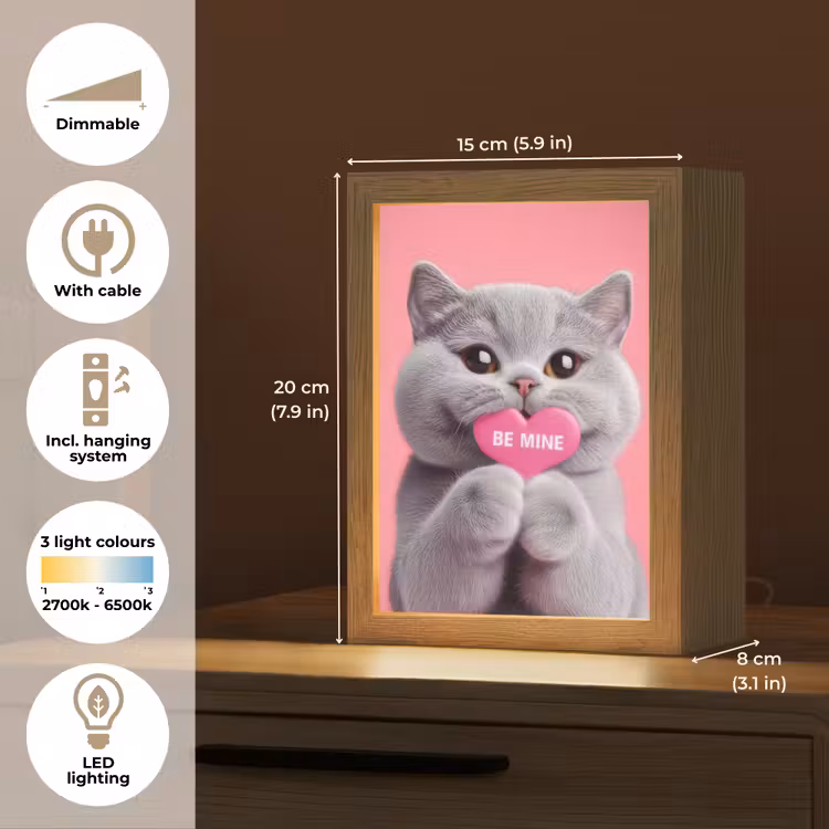 Kat - Valentijn - Roze - Liefde Light Box met kabel (Tafellamp) klein -USP_EN