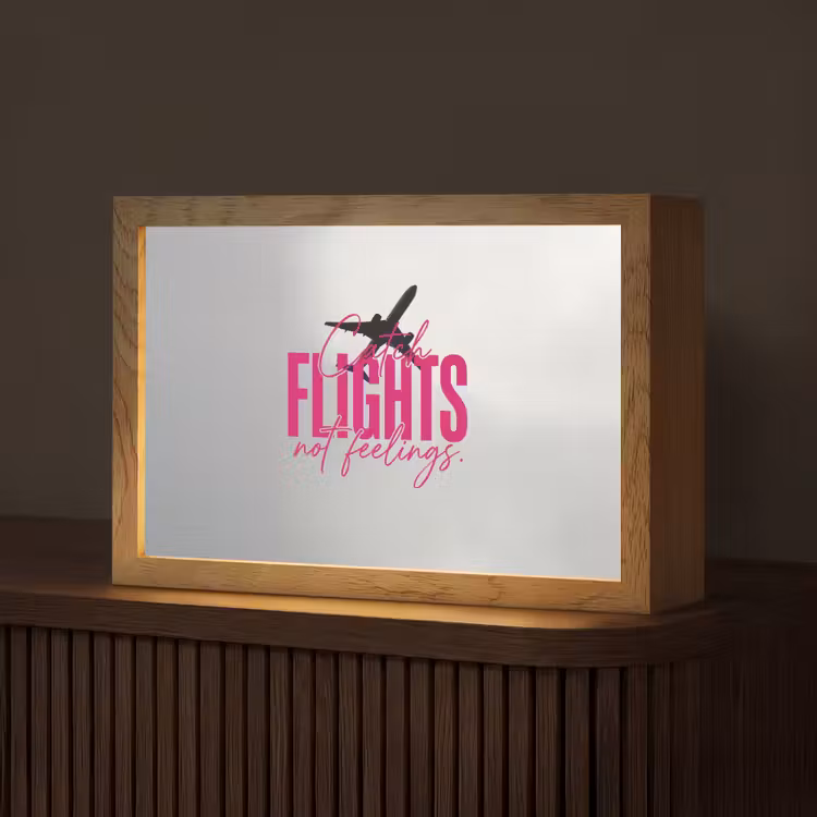 Catch flights not feelings - Vliegtuig - Roze Light Box met kabel (Tafellamp) klein -z3d_website
