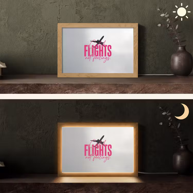 Catch flights not feelings - Vliegtuig - Roze Light Box met kabel (Tafellamp) klein -sfeer3
