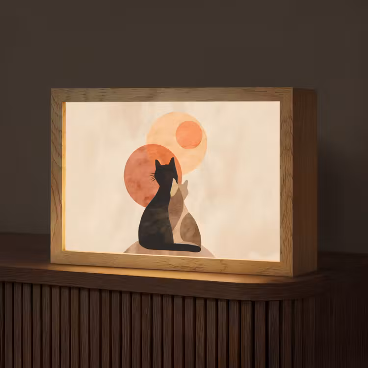 Katten - Zwart - Abstract - Cirkels Light Box met kabel (Tafellamp) klein -z3d_website
