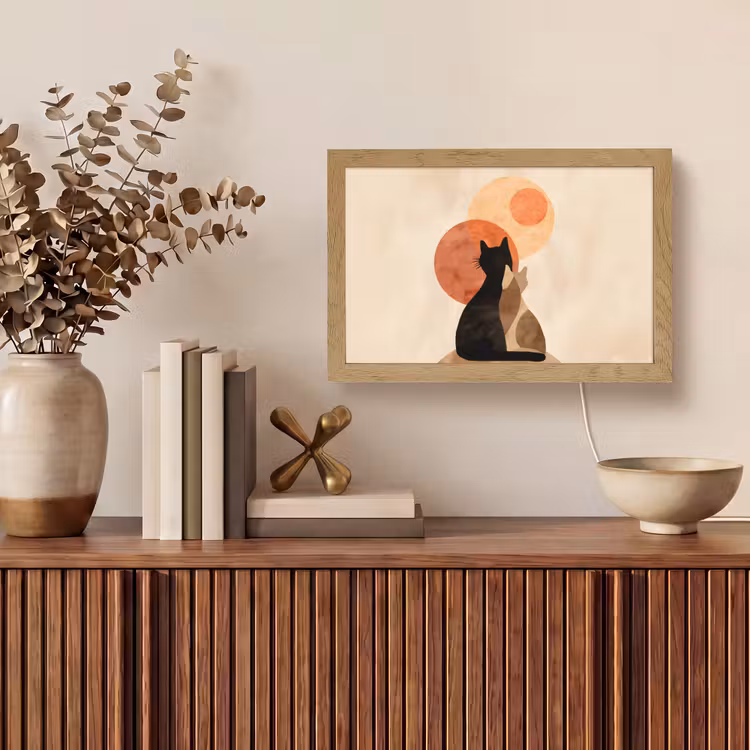 Katten - Zwart - Abstract - Cirkels Light Box met kabel (Tafellamp) klein -sfeer2