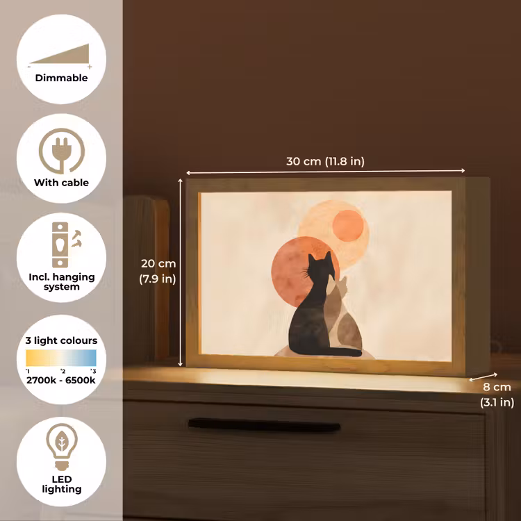 Katten - Zwart - Abstract - Cirkels Light Box met kabel (Tafellamp) klein -USP_EN
