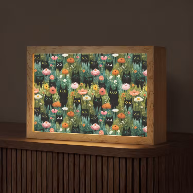 Katten - Bloemen - Kleurrijk Light Box met kabel (Tafellamp) klein 924 -z3d_website