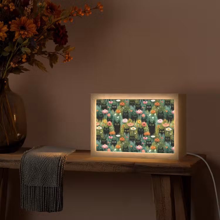 Katten - Bloemen - Kleurrijk Light Box met kabel (Tafellamp) klein 924 -sfeer4