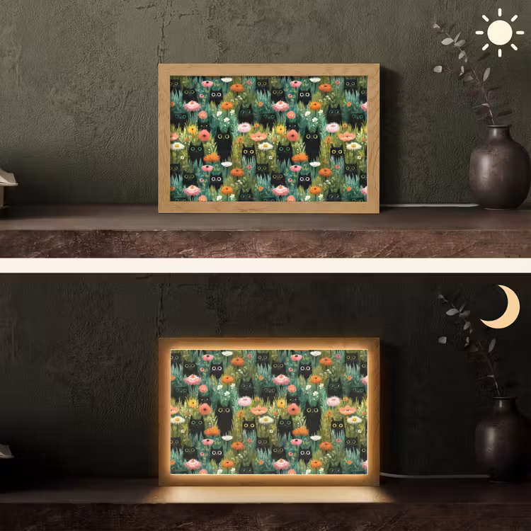 Katten - Bloemen - Kleurrijk Light Box met kabel (Tafellamp) klein 924 -sfeer3