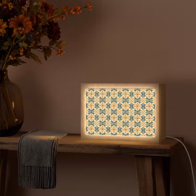 Keramiek - Verweerd - Kleurrijk Light Box met kabel (Tafellamp) klein 924 -sfeer4