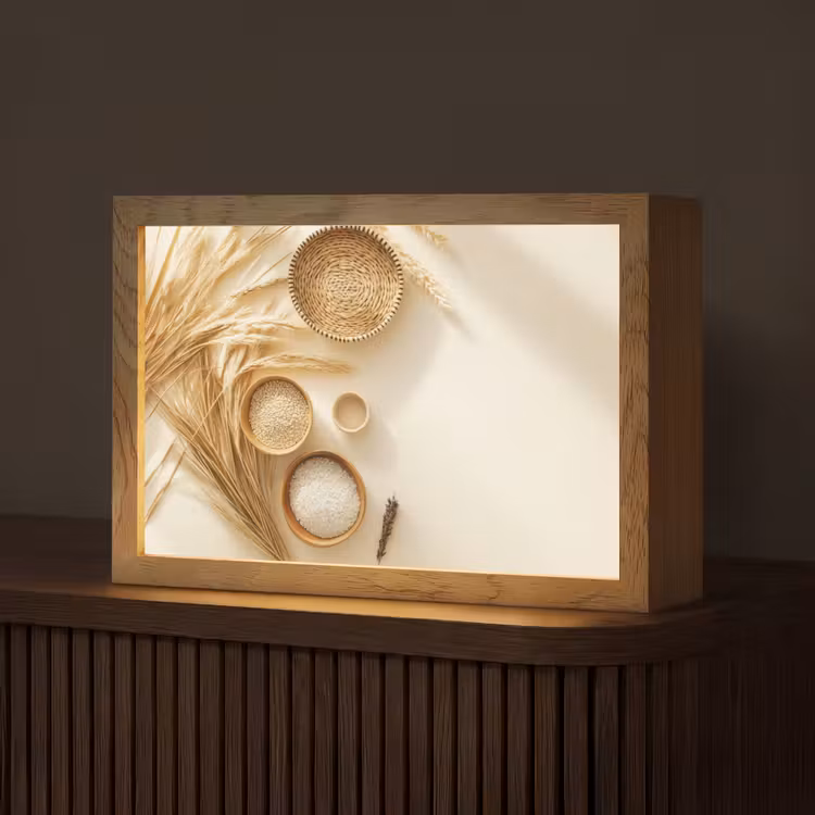 Granen - Hout - Kom - Beige Light Box met kabel (Tafellamp) klein -z3d_website