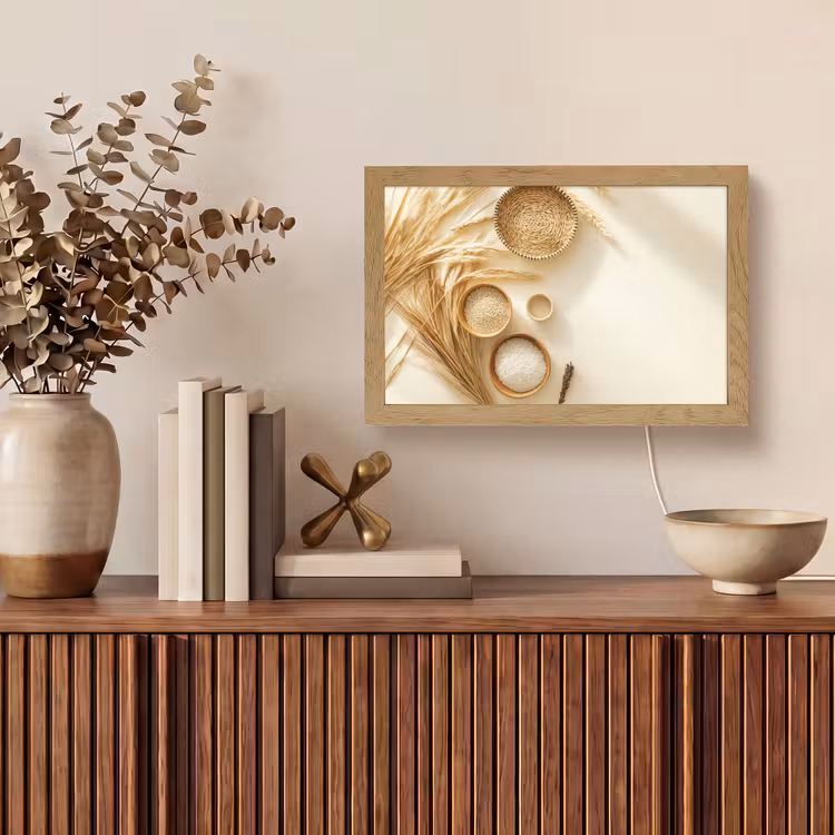 Granen - Hout - Kom - Beige Light Box met kabel (Tafellamp) klein -sfeer2